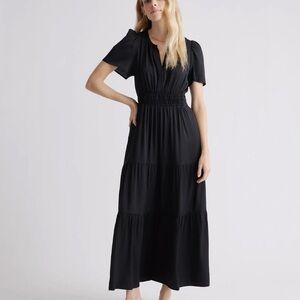 Black Smocked-Waist Maxi Dress